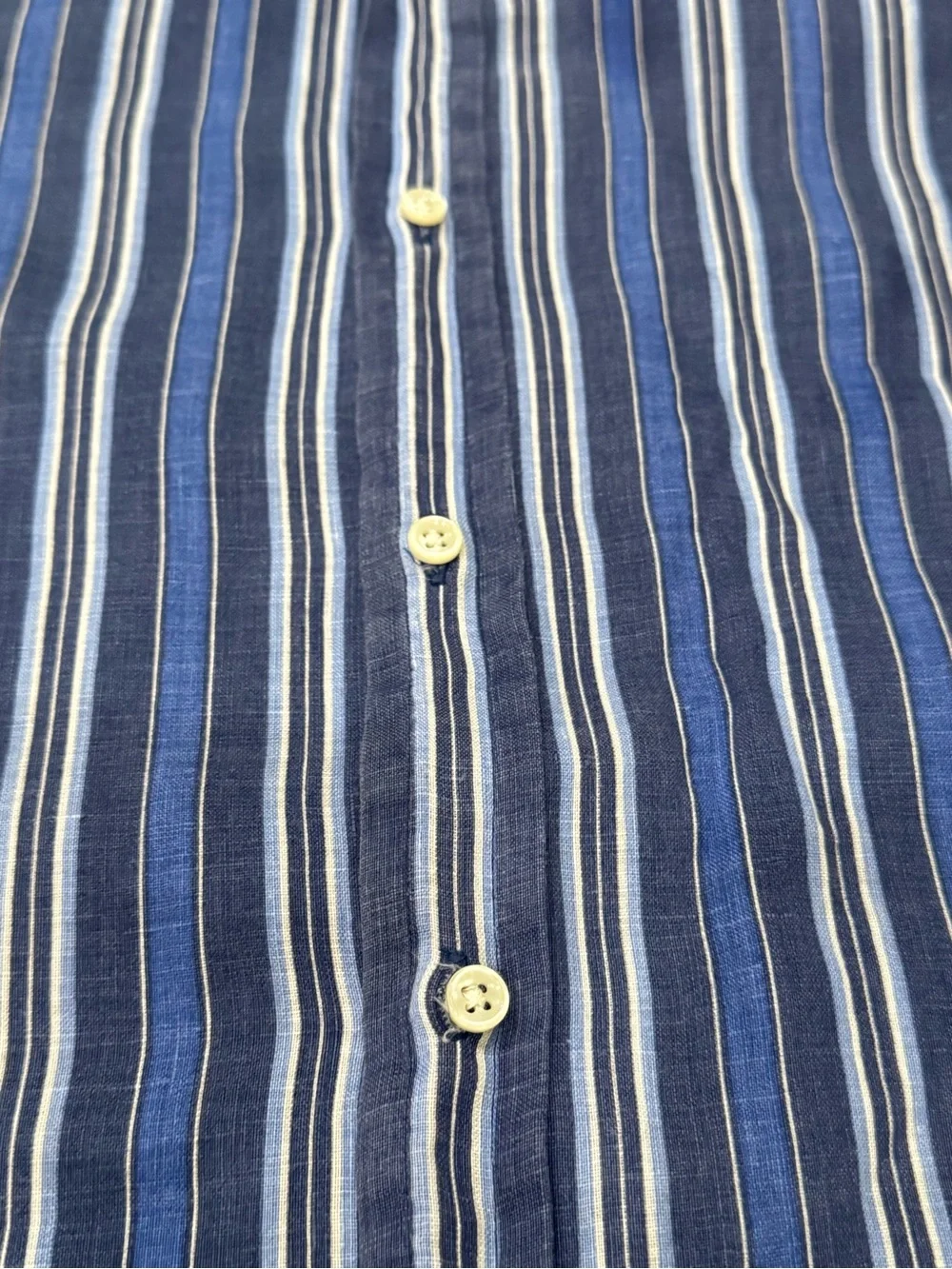 Polo Ralph Lauren 100% Linen Blue Striped Button Front Shirt Slim Fit Large